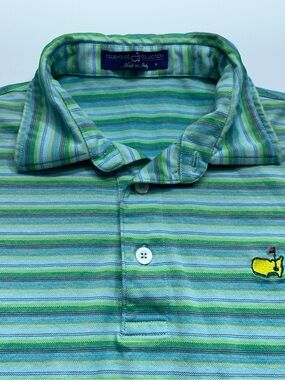 Clubhouse Collection Masters Polo Mens Small Green Striped Cotton Made In Italy